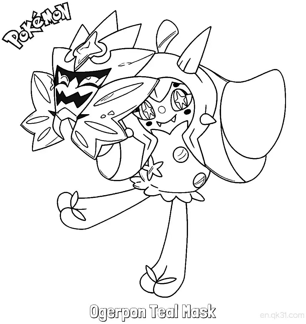 Ogerpon Teal Mask Coloring Page - Free Printable Pokemon Coloring Sheets – Free Printable Coloring Page for Kids and Adults